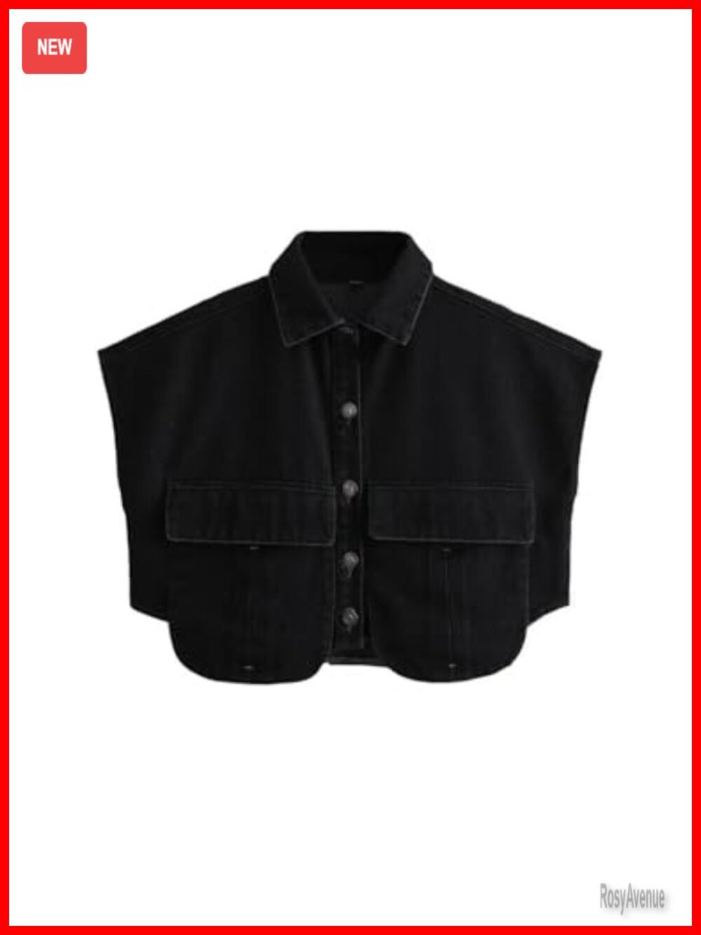 Cropped Button Down Denim Shirt Collared Sleeveless Loose Fit Summer Top